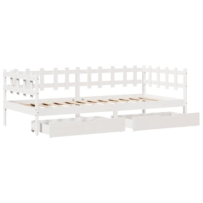 Slaapbank met lades 90x190 cm massief grenenhout wit