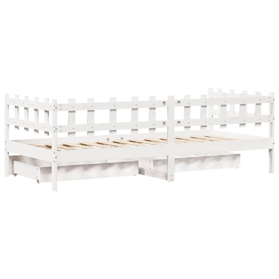 Slaapbank met lades 80x200 cm massief grenenhout wit