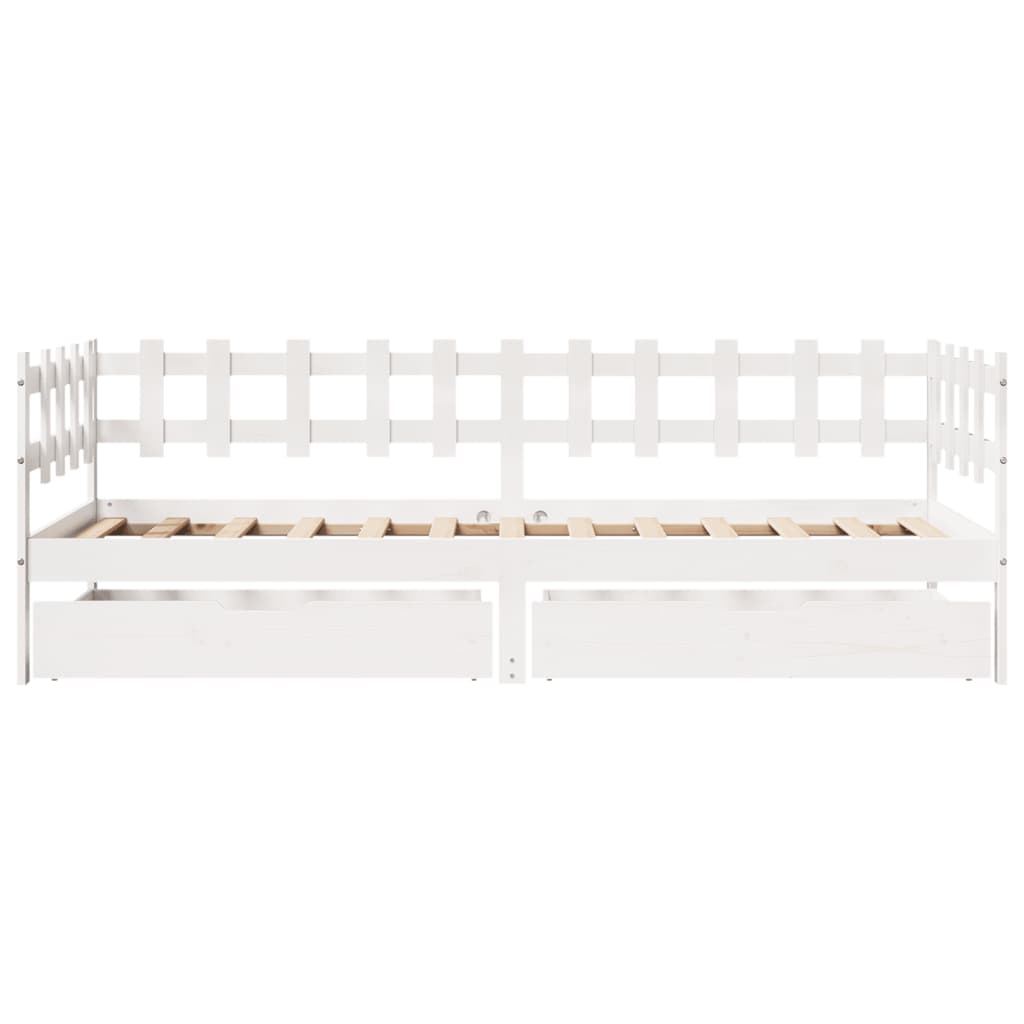 Slaapbank met lades 90x200 cm massief grenenhout wit