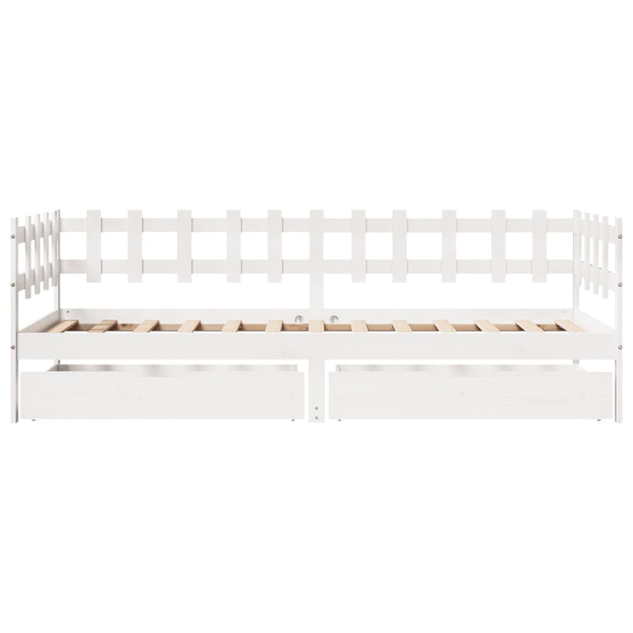 Slaapbank met lades 90x200 cm massief grenenhout wit