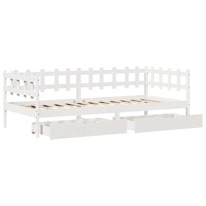 Slaapbank met lades 90x200 cm massief grenenhout wit