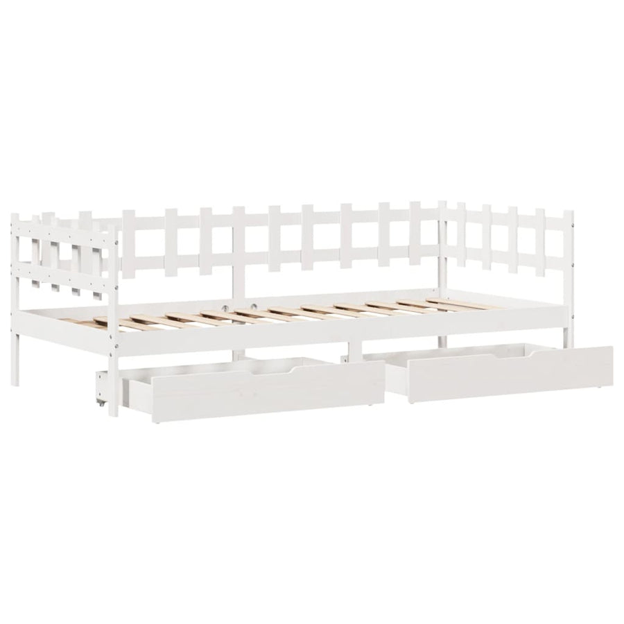 Slaapbank met lades 90x200 cm massief grenenhout wit