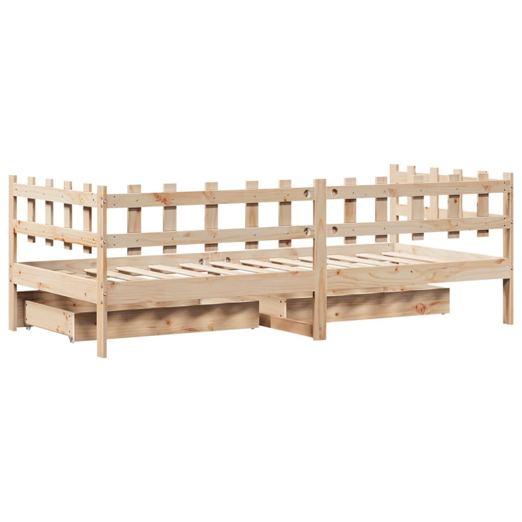 Slaapbank met lades 90x190 cm massief grenenhout