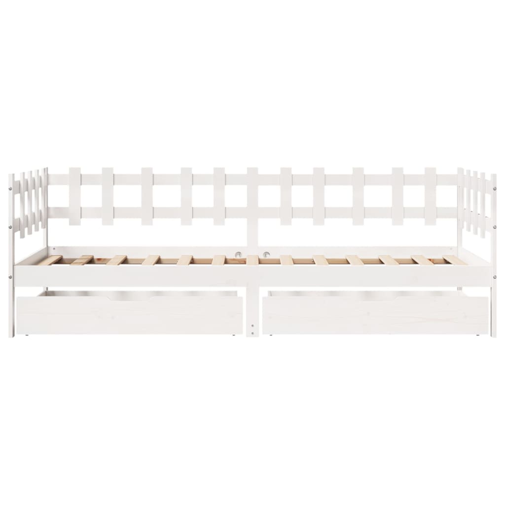 Slaapbank met lades 90x190 cm massief grenenhout wit