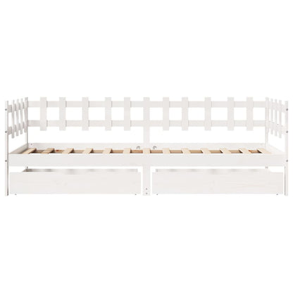 Slaapbank met lades 90x190 cm massief grenenhout wit