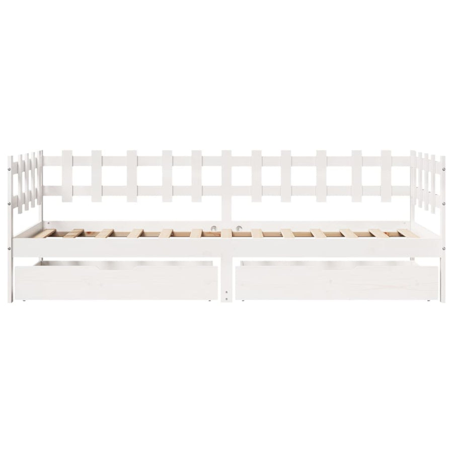 Slaapbank met lades 90x190 cm massief grenenhout wit