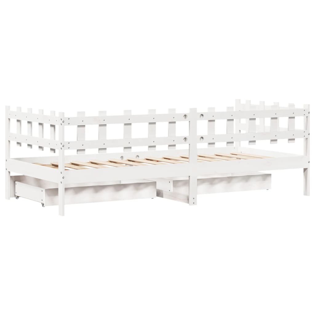 Slaapbank met lades 90x190 cm massief grenenhout wit