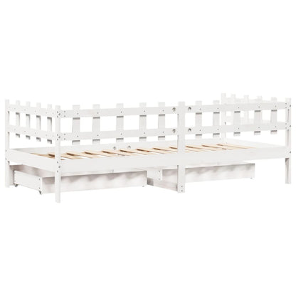 Slaapbank met lades 90x190 cm massief grenenhout wit