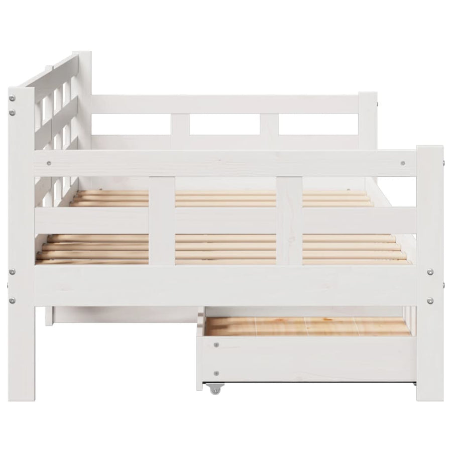 Slaapbank met lades 90x200 cm massief grenenhout wit