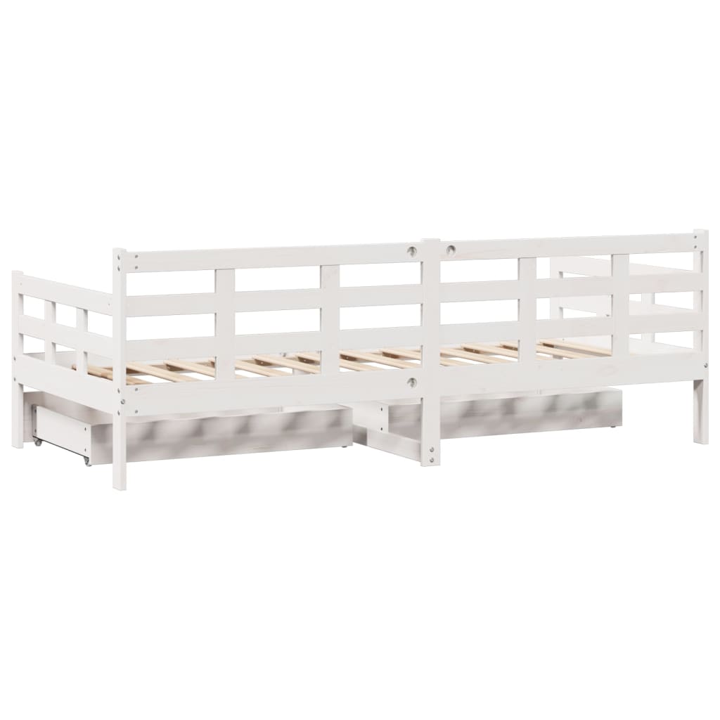Slaapbank met lades 90x200 cm massief grenenhout wit