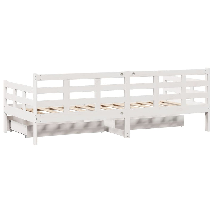 Slaapbank met lades 90x200 cm massief grenenhout wit