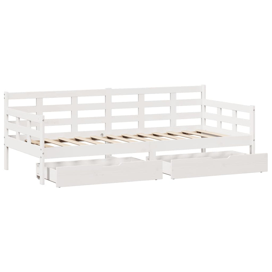 Slaapbank met lades 90x200 cm massief grenenhout wit