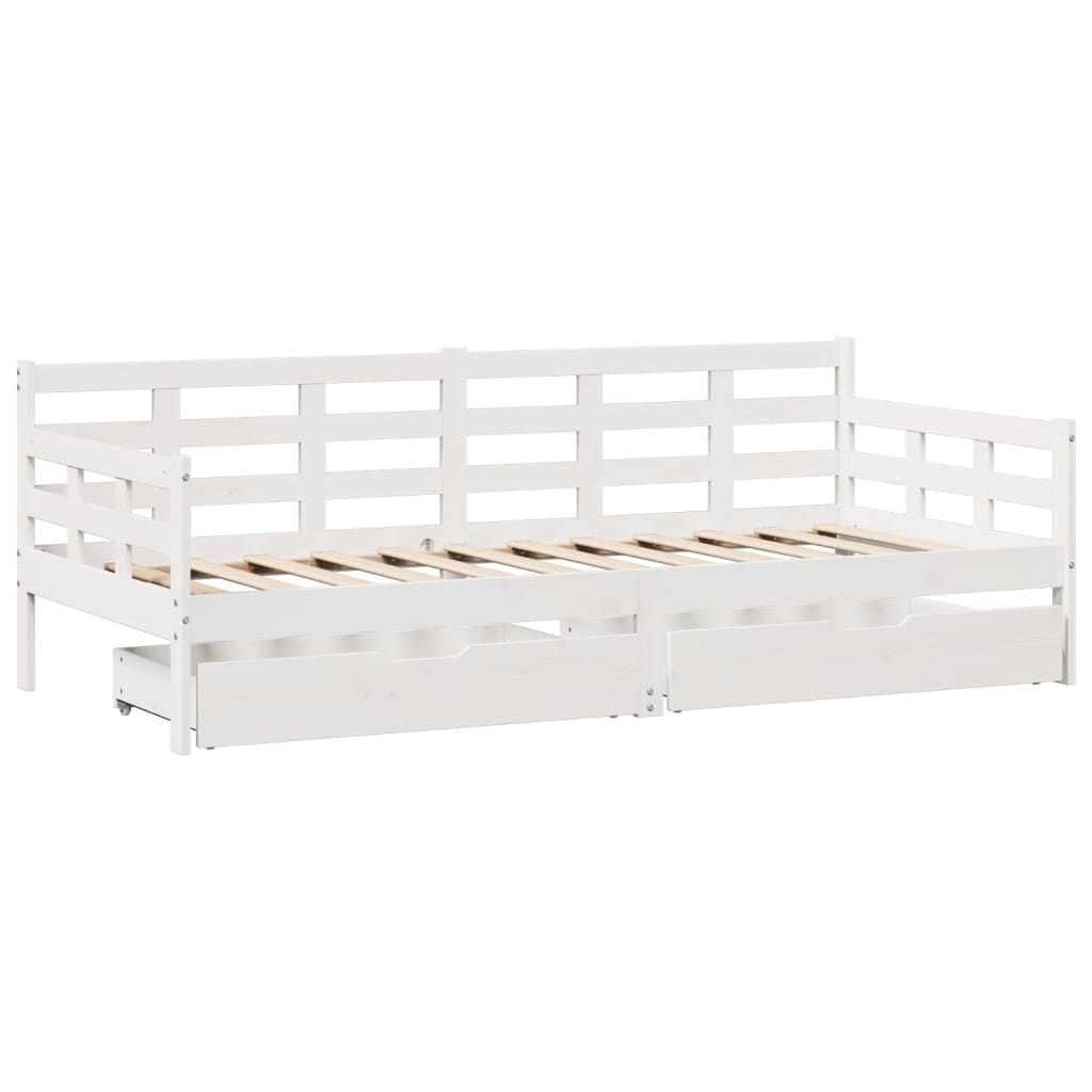 Slaapbank met lades 80x200 cm massief grenenhout wit