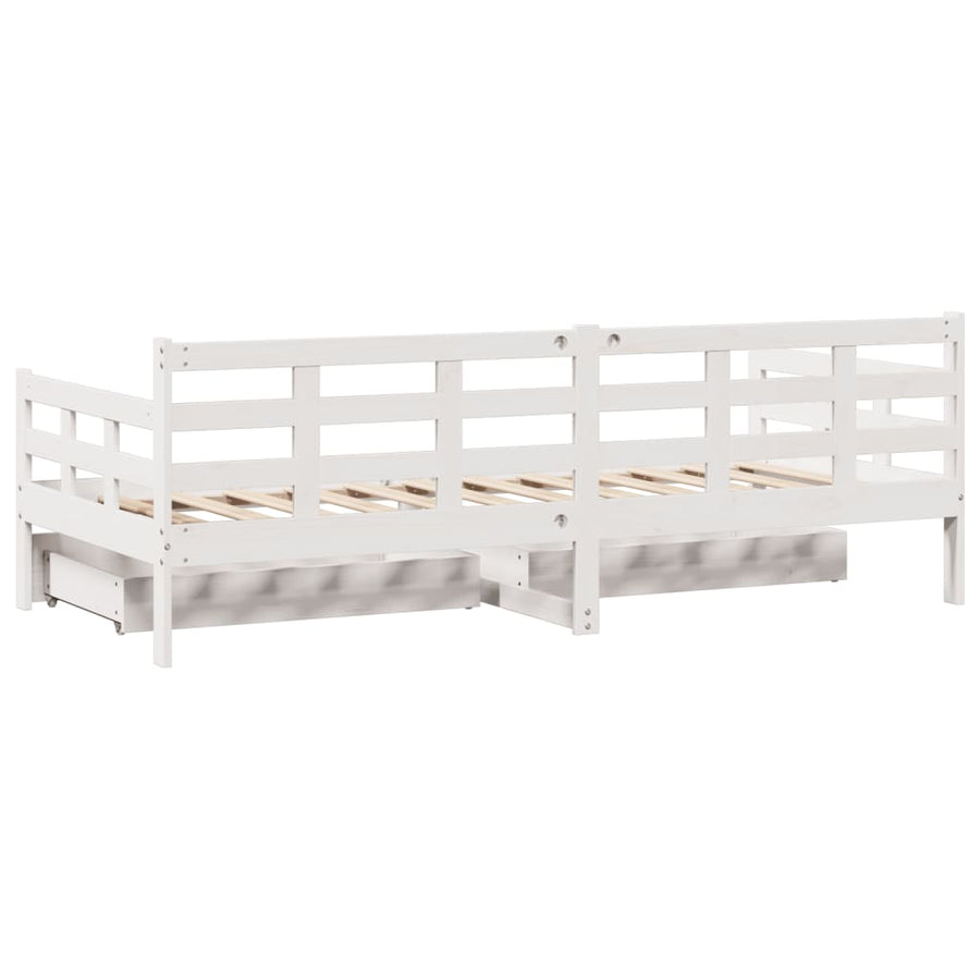 Slaapbank met lades 80x200 cm massief grenenhout wit