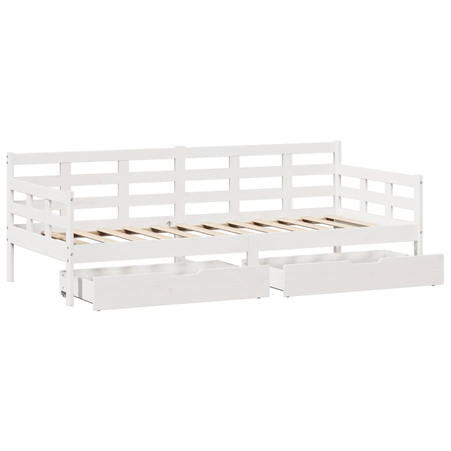 Slaapbank met lades 80x200 cm massief grenenhout wit