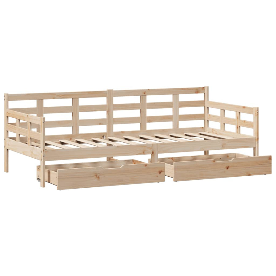 Slaapbank met lades 90x190 cm massief grenenhout