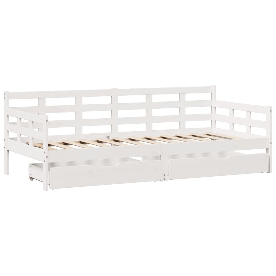 Slaapbank met lades 90x190 cm massief grenenhout wit