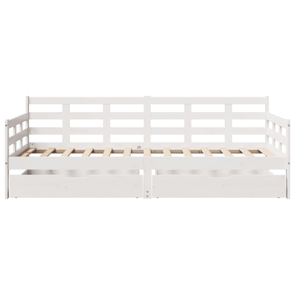 Slaapbank met lades 90x190 cm massief grenenhout wit