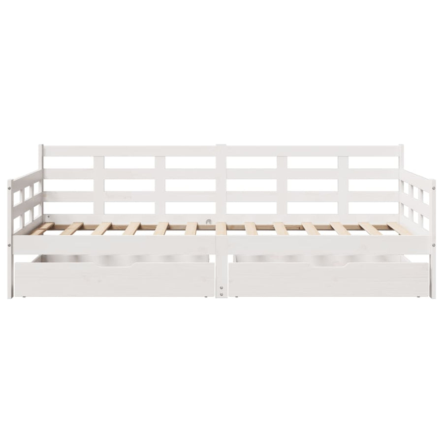 Slaapbank met lades 90x190 cm massief grenenhout wit