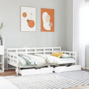 Slaapbank 90x190 cm massief grenenhout wit met lades