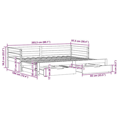 Slaapbank Met Lades 90X200 Cm Massief Grenenhout