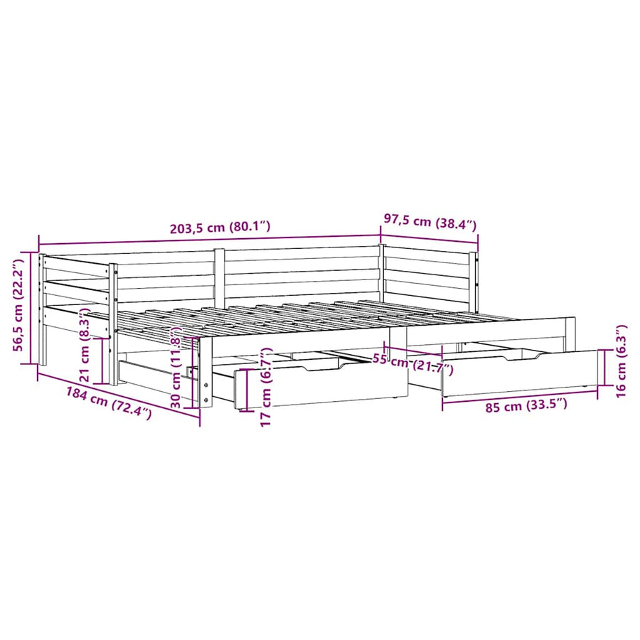 Slaapbank Met Lades 90X200 Cm Massief Grenenhout Wit