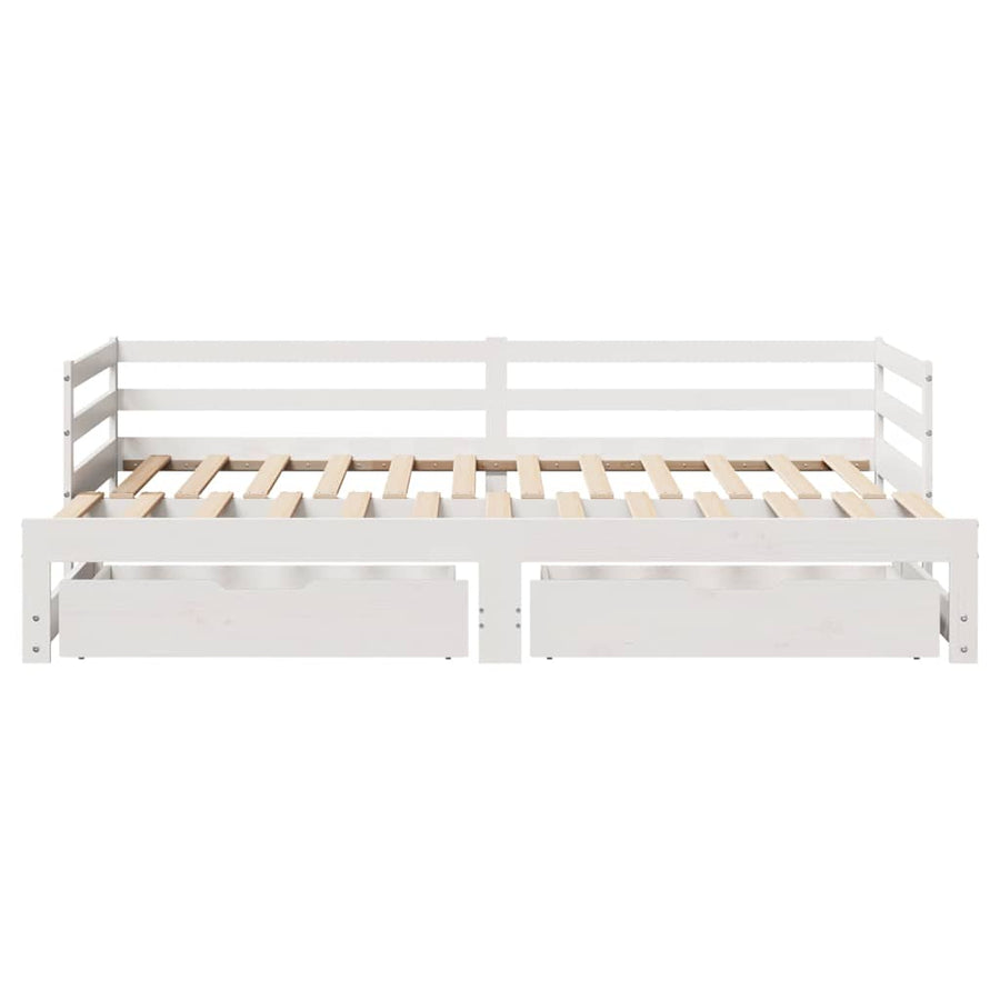 Slaapbank Met Lades 90X200 Cm Massief Grenenhout Wit