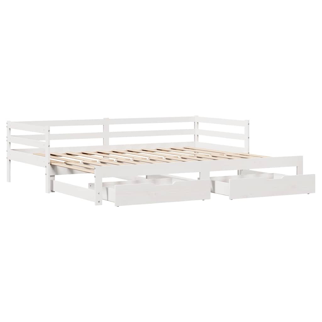 Slaapbank Met Lades 90X200 Cm Massief Grenenhout Wit