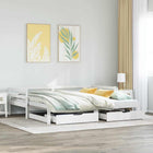 Slaapbank 90x200 cm massief grenenhout wit met lades