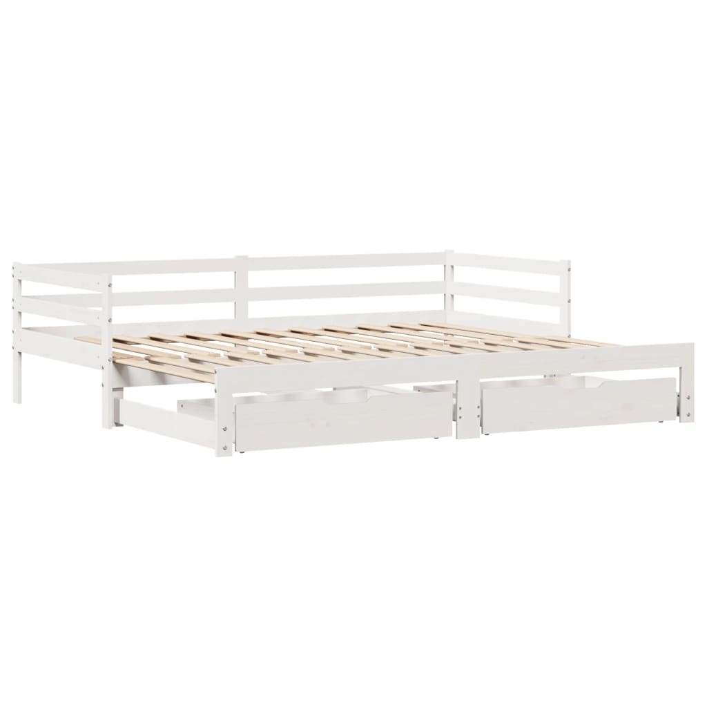 Slaapbank met onderschuifbed en lades 90x190 cm grenenhout wit