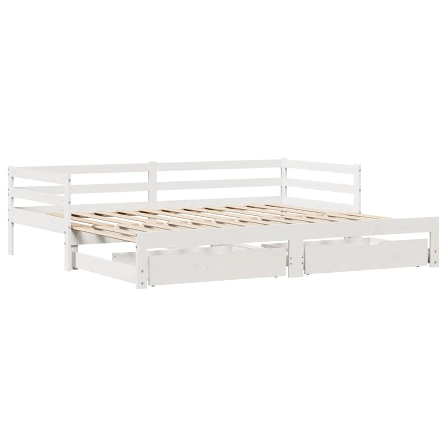 Slaapbank met onderschuifbed en lades 90x190 cm grenenhout wit