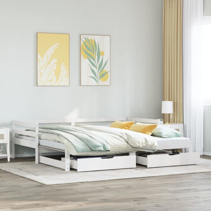 Slaapbank met onderschuifbed en lades 90x190 cm grenenhout wit