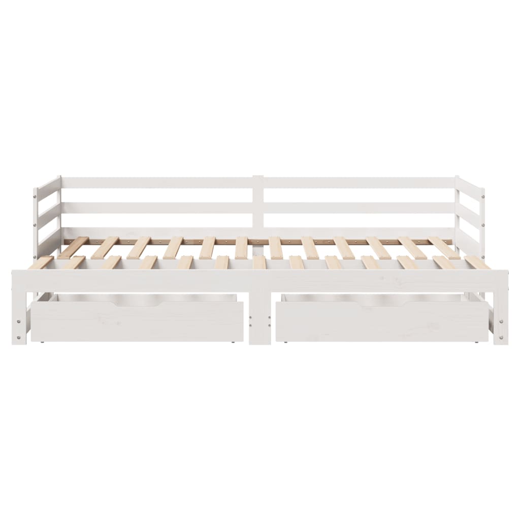 Slaapbank met onderschuifbed en lades 90x190 cm grenenhout wit