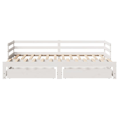 Slaapbank met onderschuifbed en lades 90x190 cm grenenhout wit