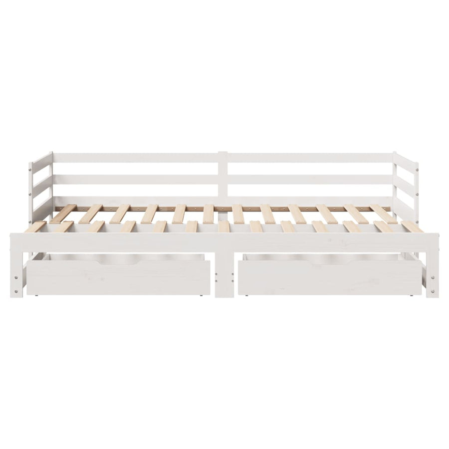 Slaapbank met onderschuifbed en lades 90x190 cm grenenhout wit