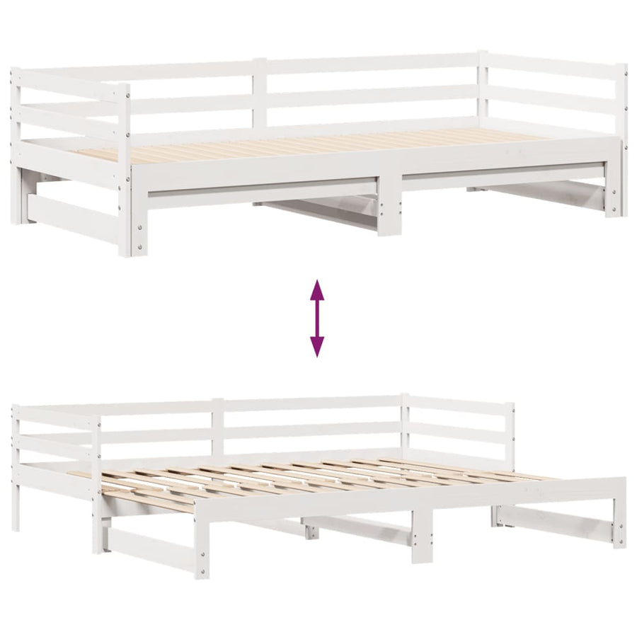 Slaapbank met onderschuifbed en lades 90x190 cm grenenhout wit