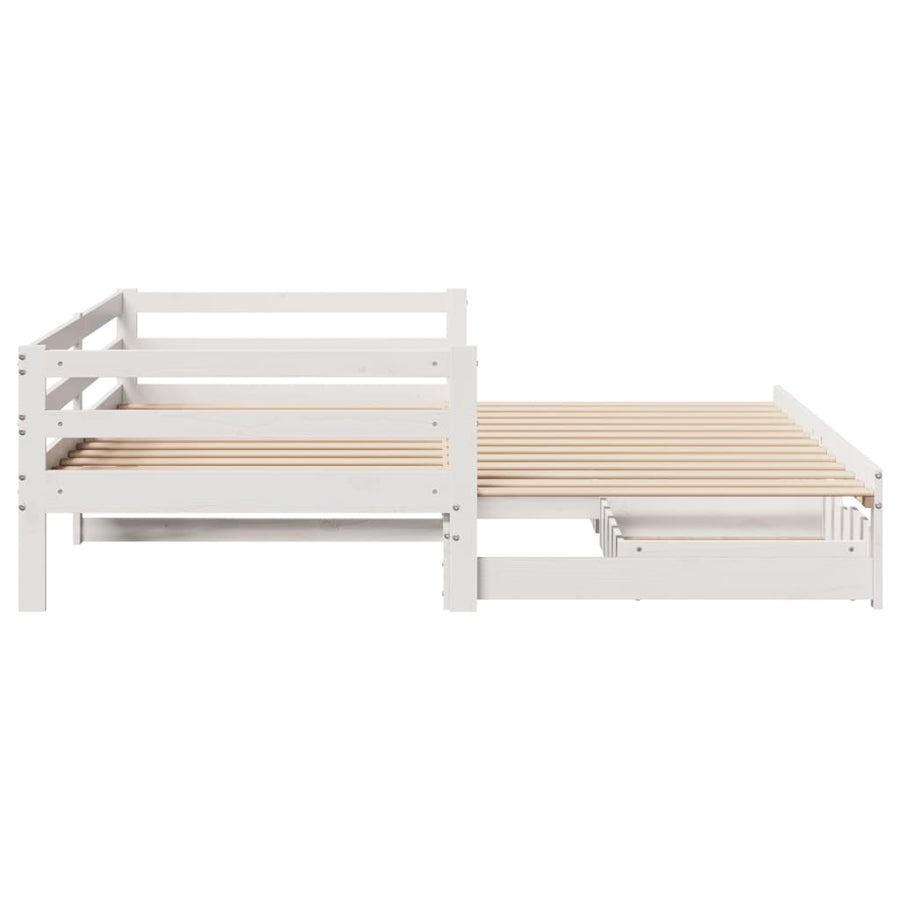 Slaapbank met onderschuifbed en lades 90x190 cm grenenhout wit