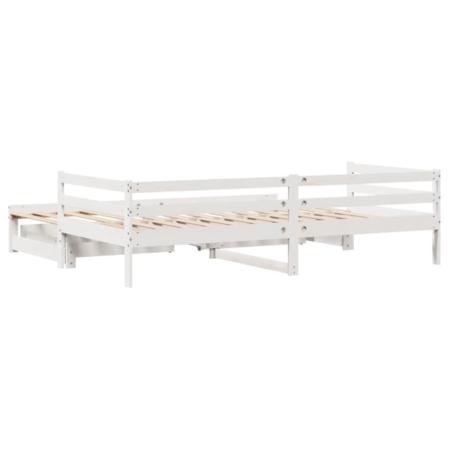 Slaapbank met onderschuifbed en lades 90x190 cm grenenhout wit