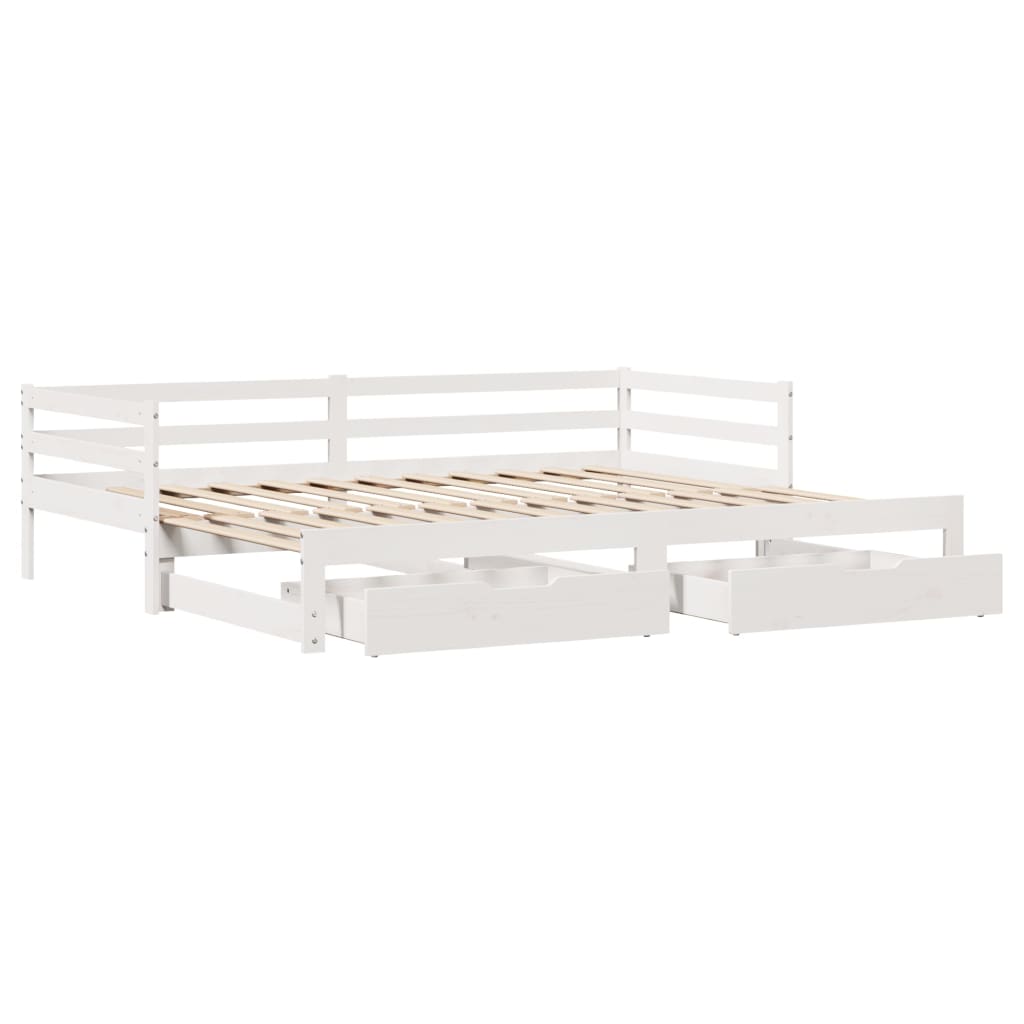 Slaapbank met onderschuifbed en lades 90x190 cm grenenhout wit