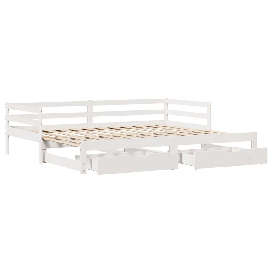 Slaapbank met onderschuifbed en lades 90x190 cm grenenhout wit