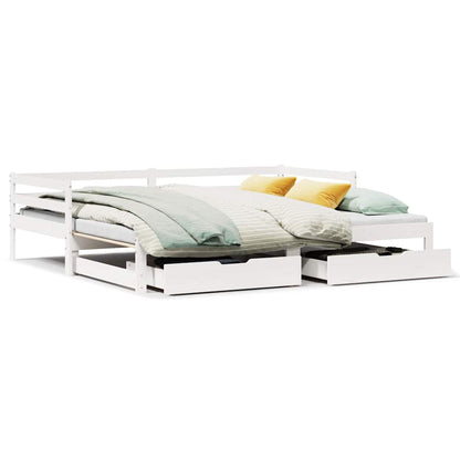 Slaapbank met onderschuifbed/lades zonder matras 80x200 cm wit