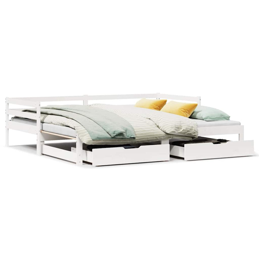 Slaapbank met onderschuifbed/lades zonder matras 80x200 cm wit