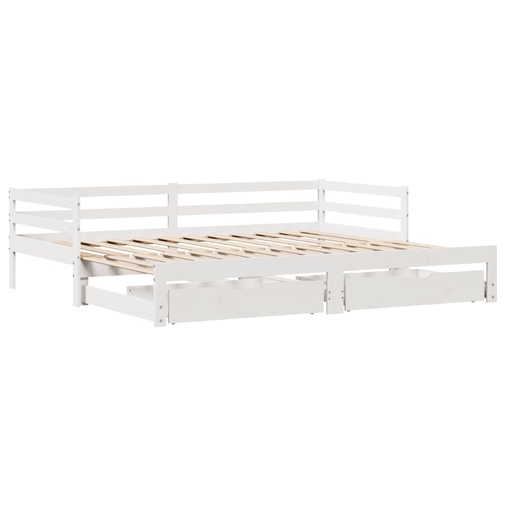 Slaapbank met onderschuifbed/lades zonder matras 80x200 cm wit