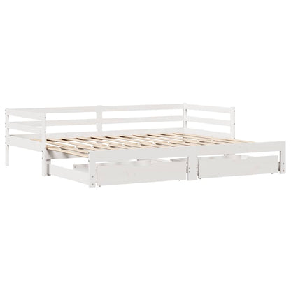 Slaapbank met onderschuifbed/lades zonder matras 80x200 cm wit