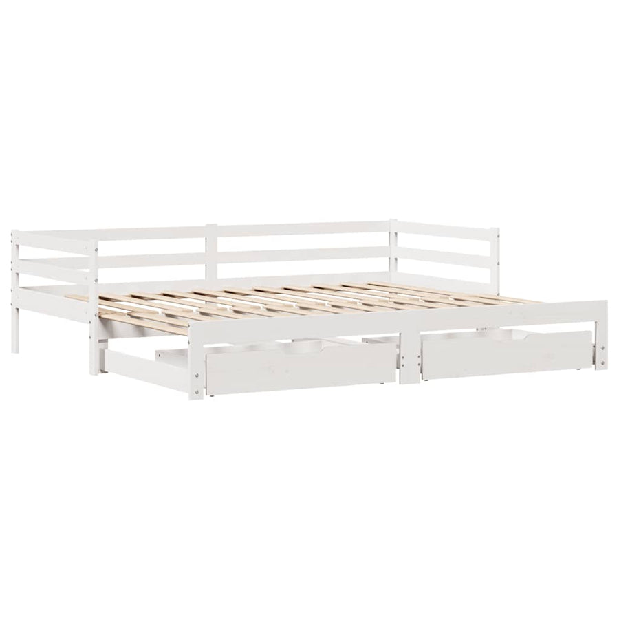 Slaapbank met onderschuifbed/lades zonder matras 80x200 cm wit