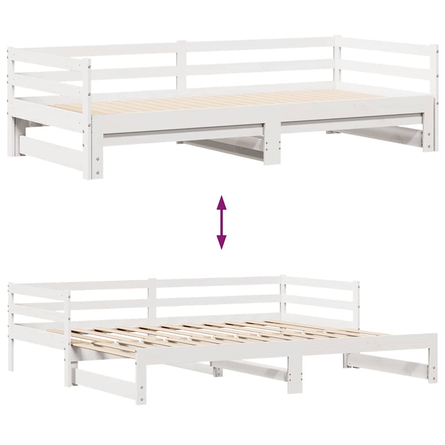 Slaapbank met onderschuifbed/lades zonder matras 80x200 cm wit