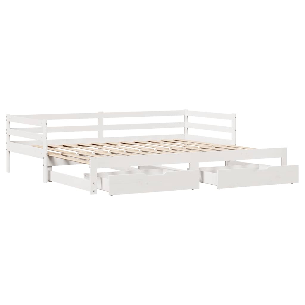 Slaapbank met onderschuifbed/lades zonder matras 80x200 cm wit
