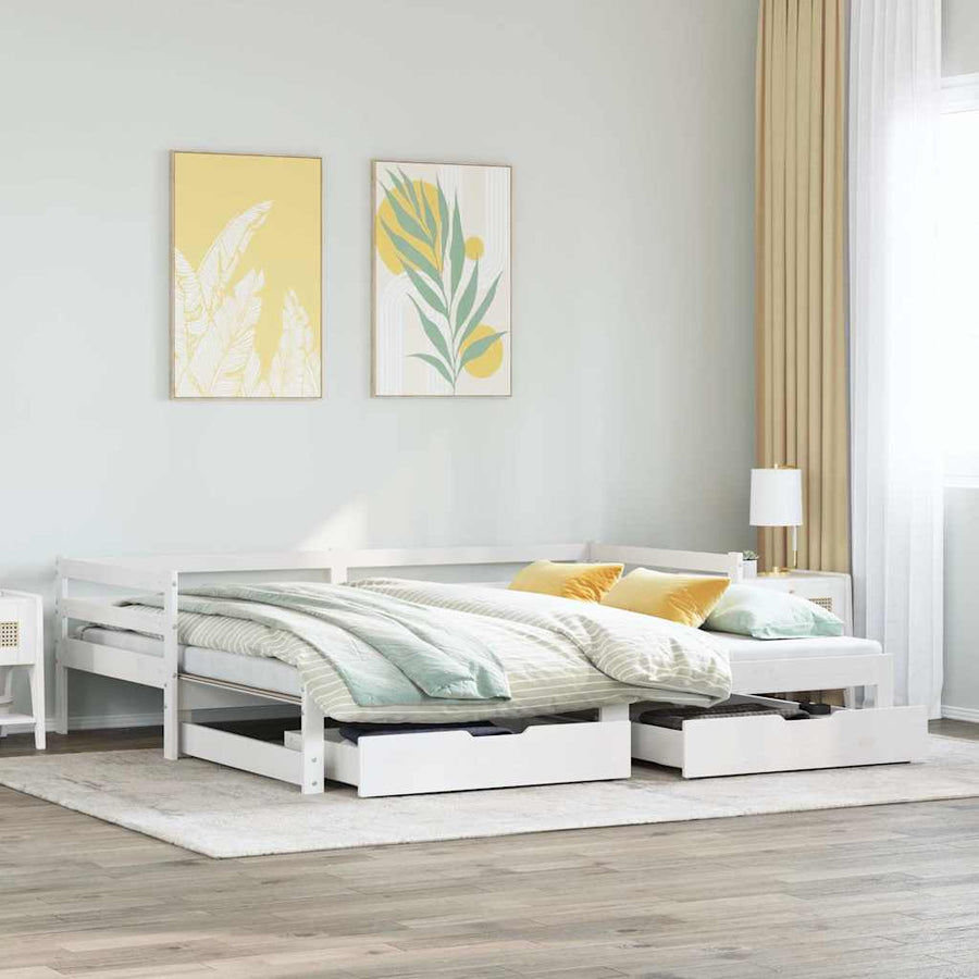 Slaapbank met onderschuifbed/lades zonder matras 80x200 cm wit