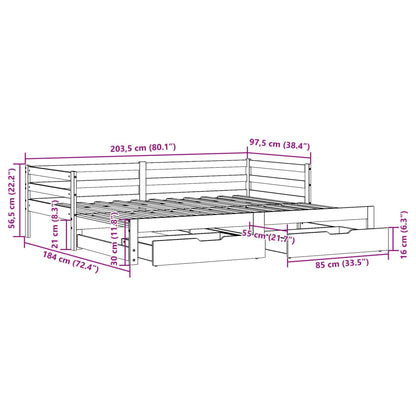 Slaapbank onderschuifbed en lades 90x200 cm grenenhout wasbruin