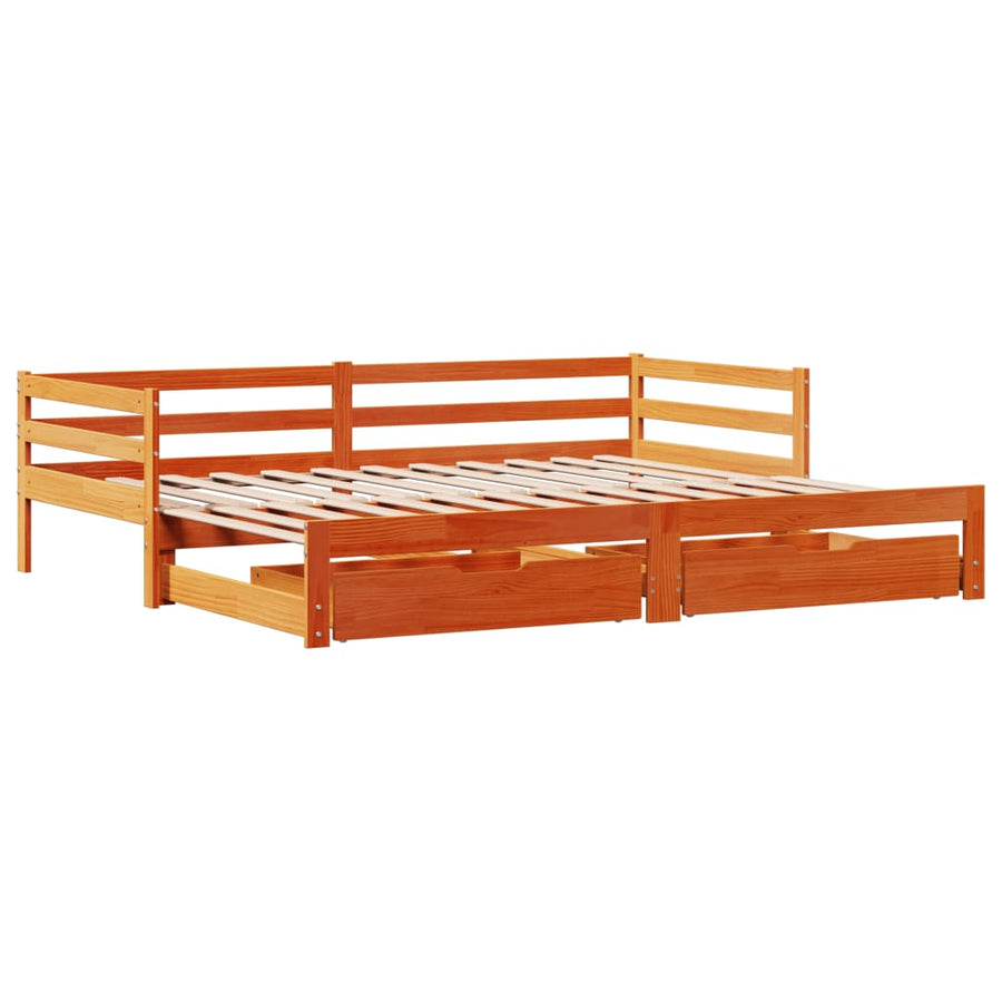 Slaapbank onderschuifbed en lades 90x190 cm grenenhout wasbruin